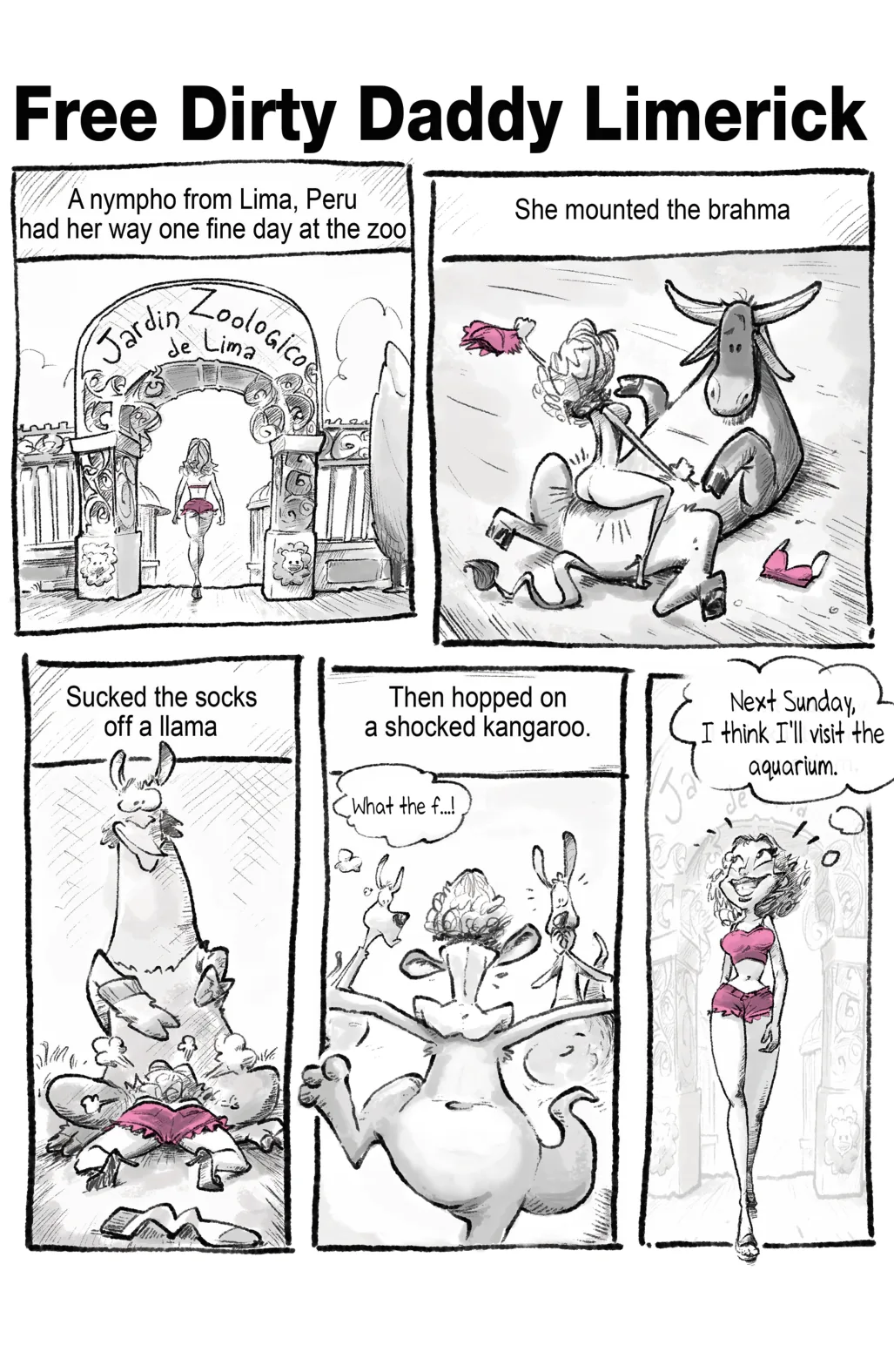 Back cover of Dumb Daddy Jokes — a free six-panel illustrated dirty limerick.