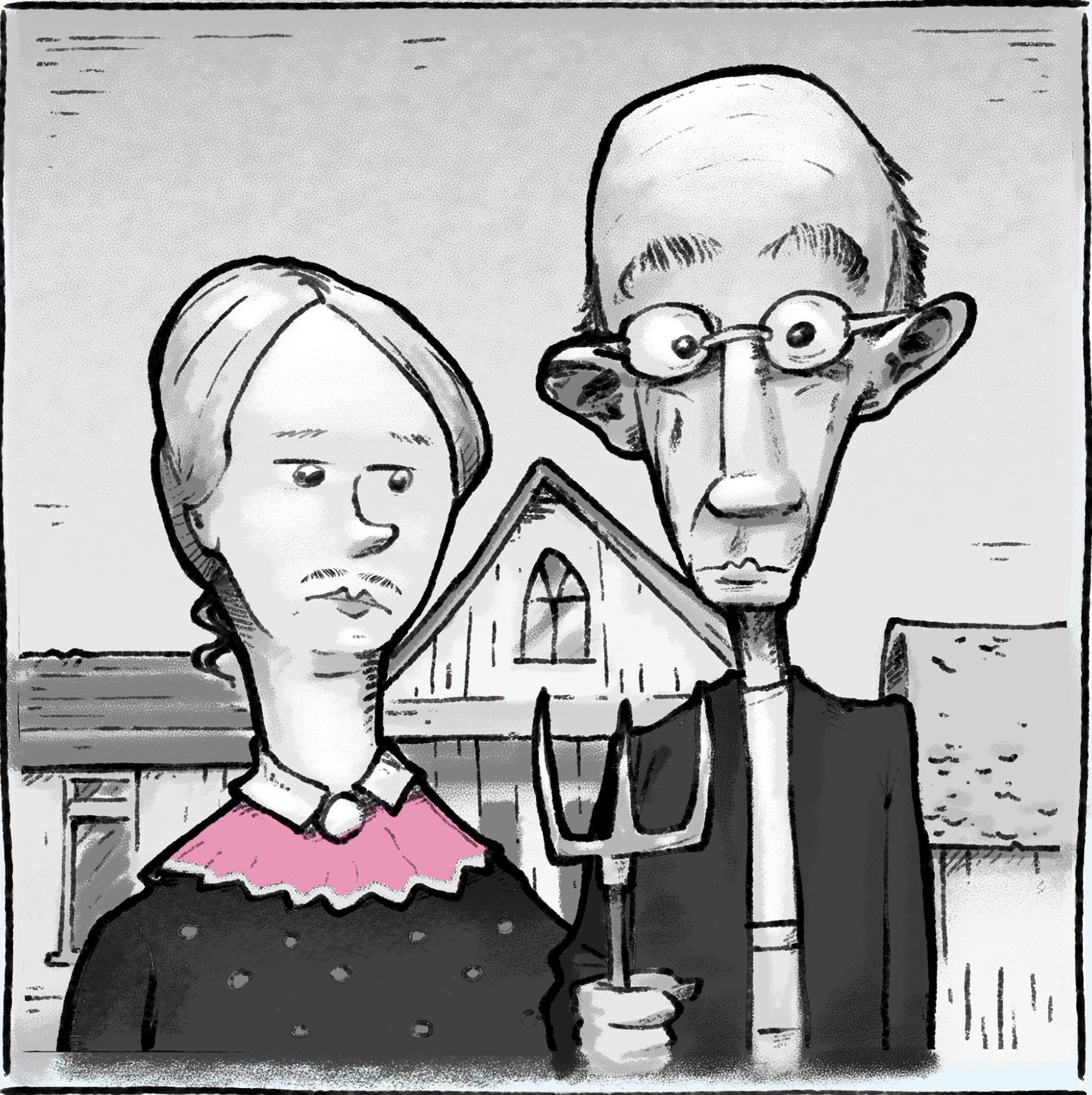 Part Two illustration: an American Gothic-style couple